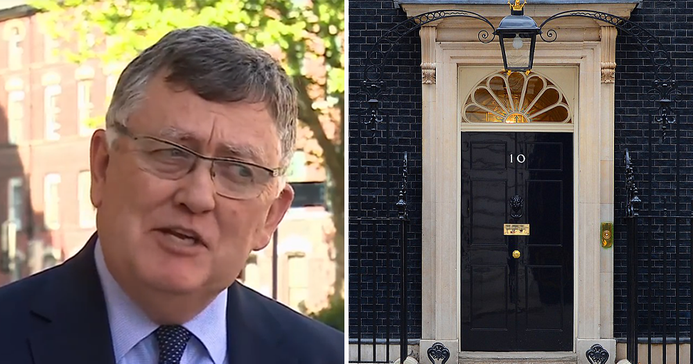 Split screen with head shot of leader of conversion therapy provider, Core Issues Trust and an image of the front of number 10 Downing Street, the home of the leader of the UK Government