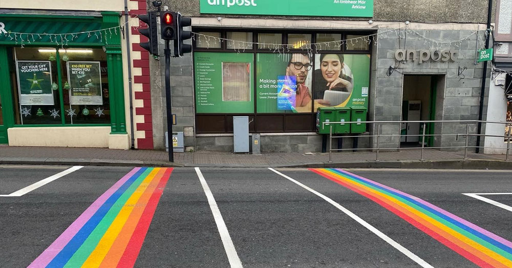 Arklow rainbow crossing outside An Post on Main Street