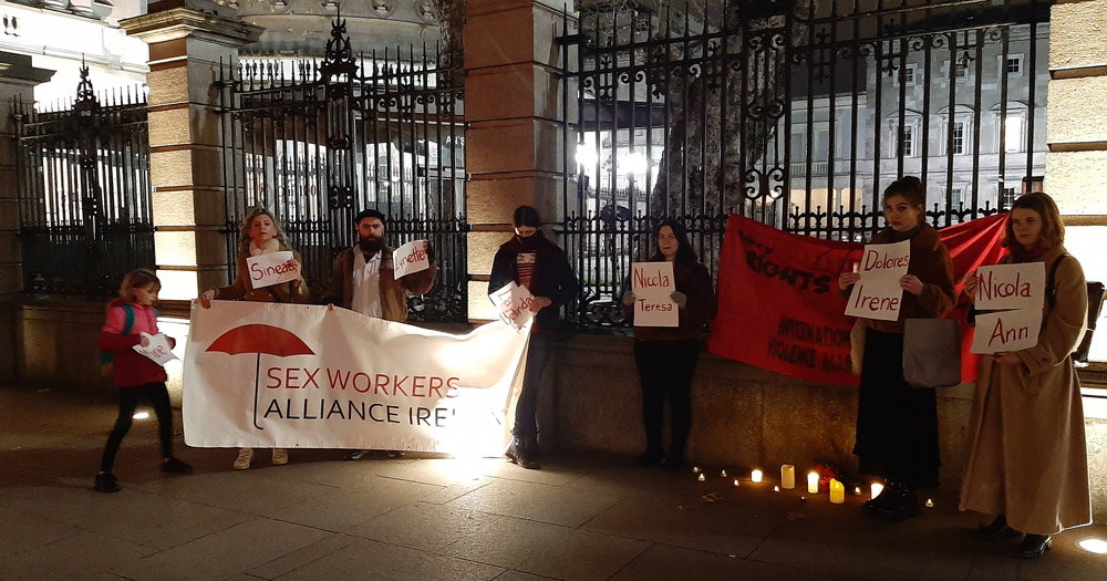 Amnesty Ireland have released a report on sex workers in Ireland. The photograph shows members of SWAI (Sex Workers Alliance Ireland) protesting outside the Dail.