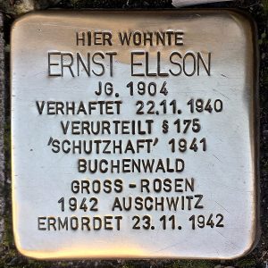 ombstone for Ernst Ellson, a gay many who lost his life in Auschwitz.