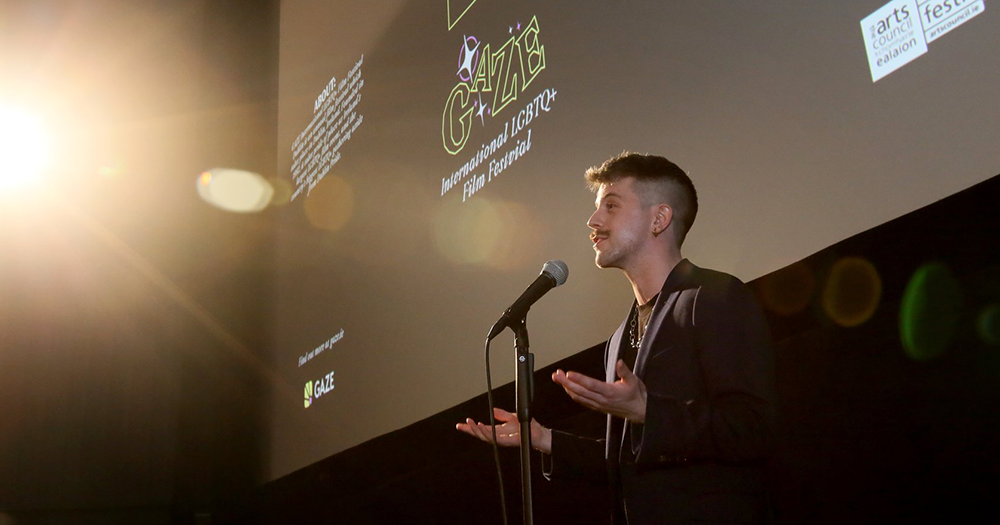 Previous GAZE Festival Director Seán McGovern introduces a film in cinema.
