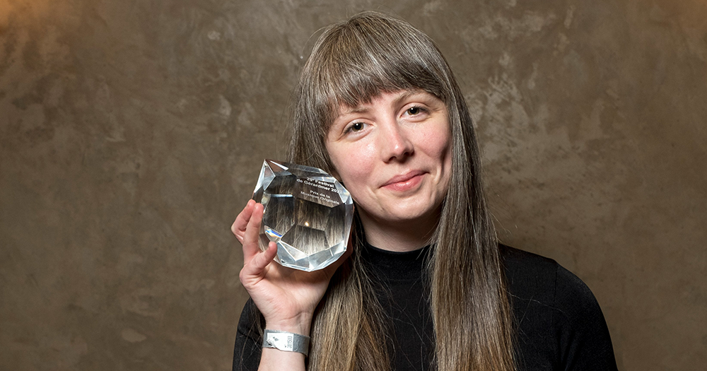 Filmmaker Kate Dolan poses with the Jury Prize from French film festival Gérardmer.