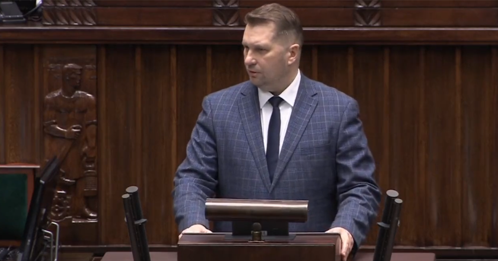 Przemyslaw Czarnek in Polish parliament as they approve the enactment of a law which will allow officials to ban LGBTQ+ teaching in schools.