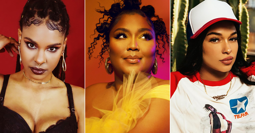 Three photos of feminist rappers Dope Saint Jude, Lizzo and Princess Nokia.