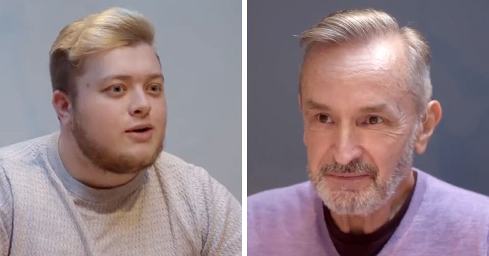 Split screen of cast of Generation Dating episode: Ross Fennell, left, and Michael Burke, right