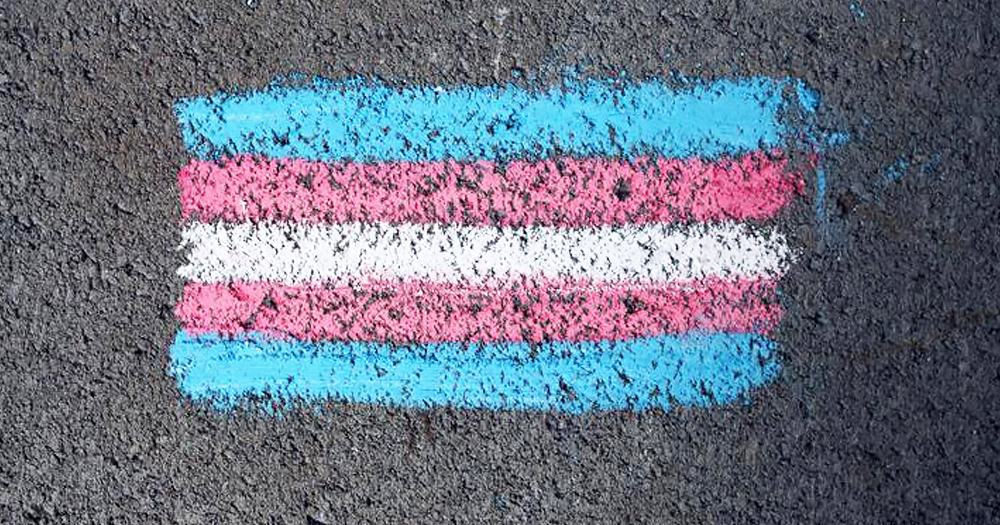 The Trans flag drawn in chalk on a pavement