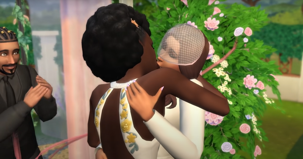 A screenshot from The Sims 4 'My Wedding Stories' trailer which will not release in Russia.