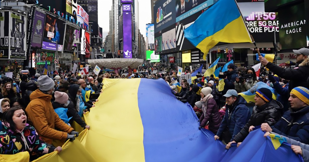 A protest against Russian invasion of Ukraine in New York. Ukranian LGBTQ+ activists are joining the fight against Russia.