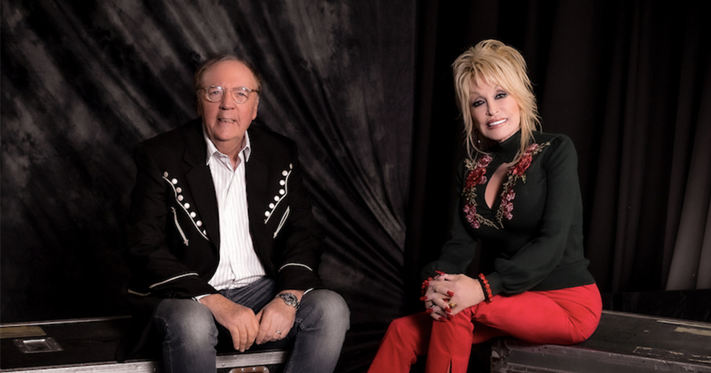 James Patterson and Dolly Parton sitting together promoting their new book, Run Rose Run.