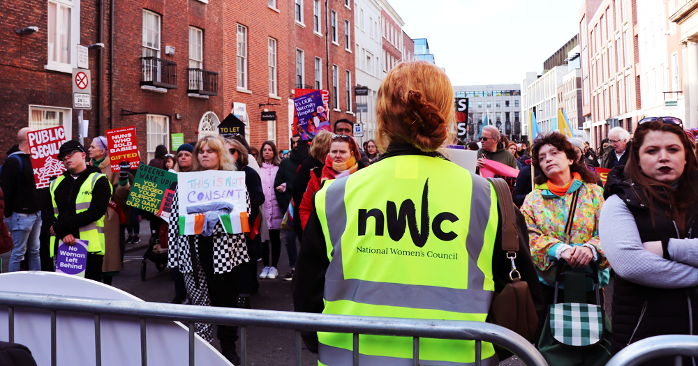 People marching during the women's rally held in Dublin on March 5.