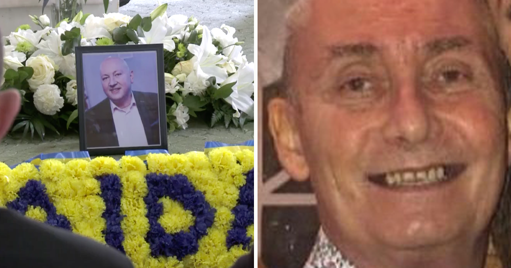 Left: A screenshot from Aidan Moffitts funeral, Right: a portrait of Michael Snee - both funerals took place on Monday.