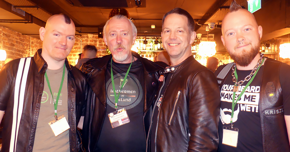 Four men wearing leather on the occasion of the first Dublin Leather Weekend.