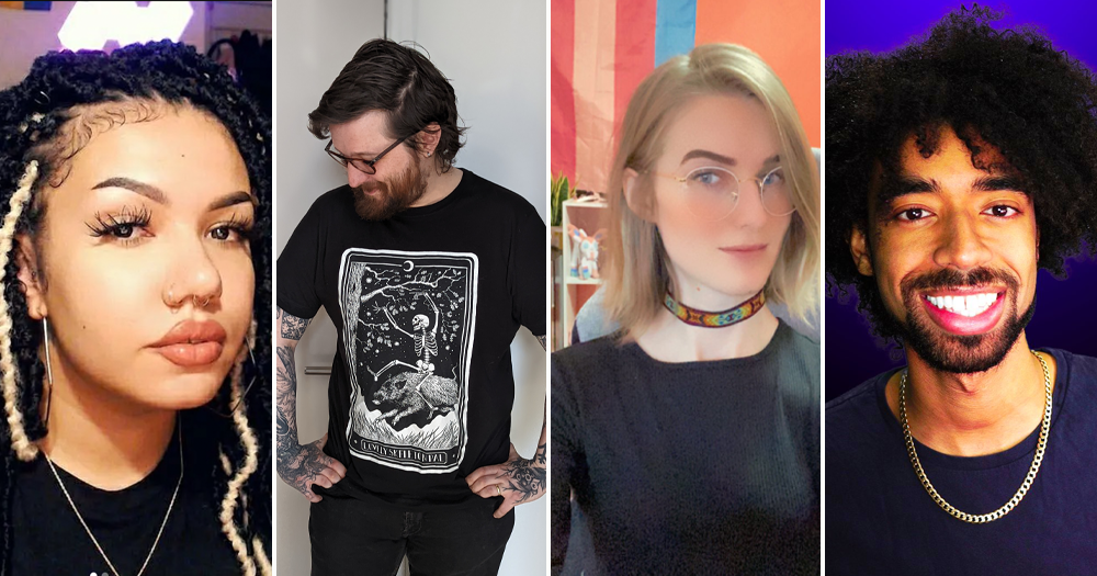 A collage of four LGBTQ+ gaming content creators.