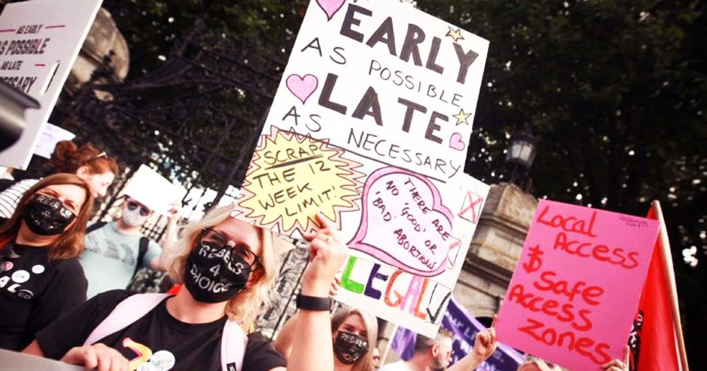 Campaigners protesting for the removal of barriers to abortion in Ireland.