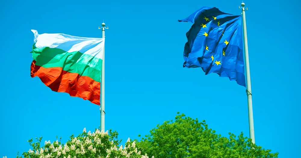 A EU flag and one of Bulgaria, where same-sex parents will be issued a birth certificate for their child with both their names on it after a landmark ruling.