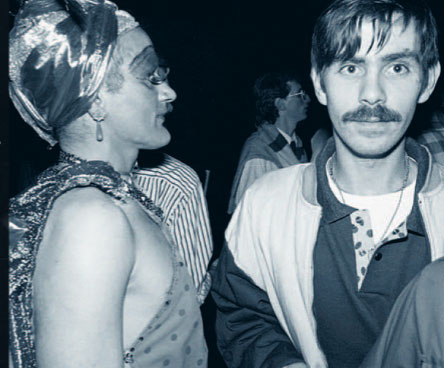 Black and white photo of people partying at Flikkers