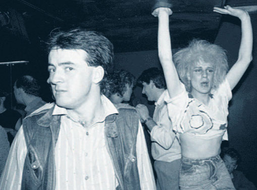 Black and white photo of people partying at Flikkers