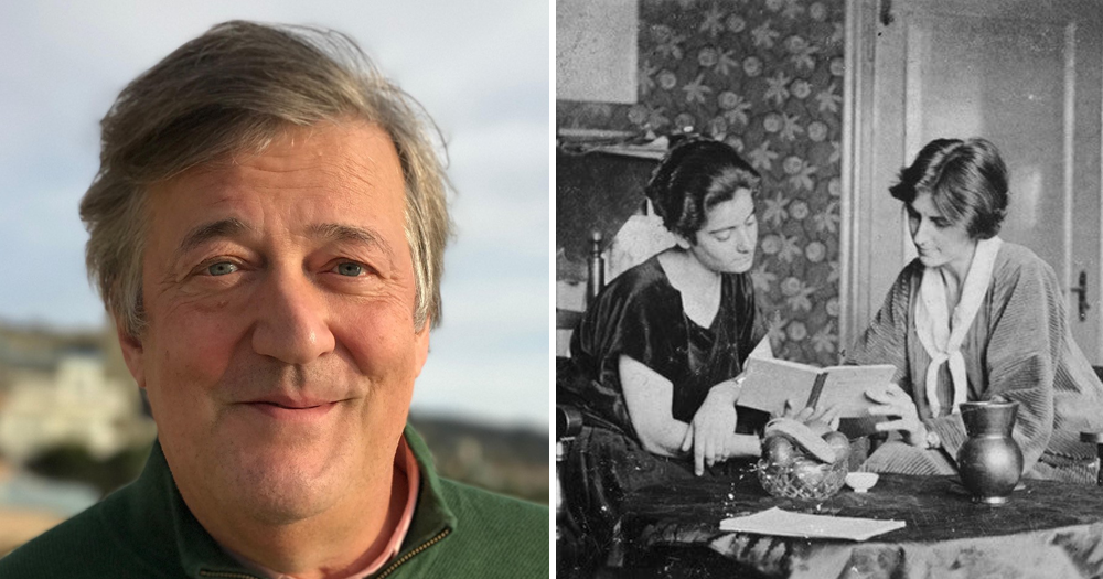 Left: Stephen Fry, Right: an archive photo used in the documentary