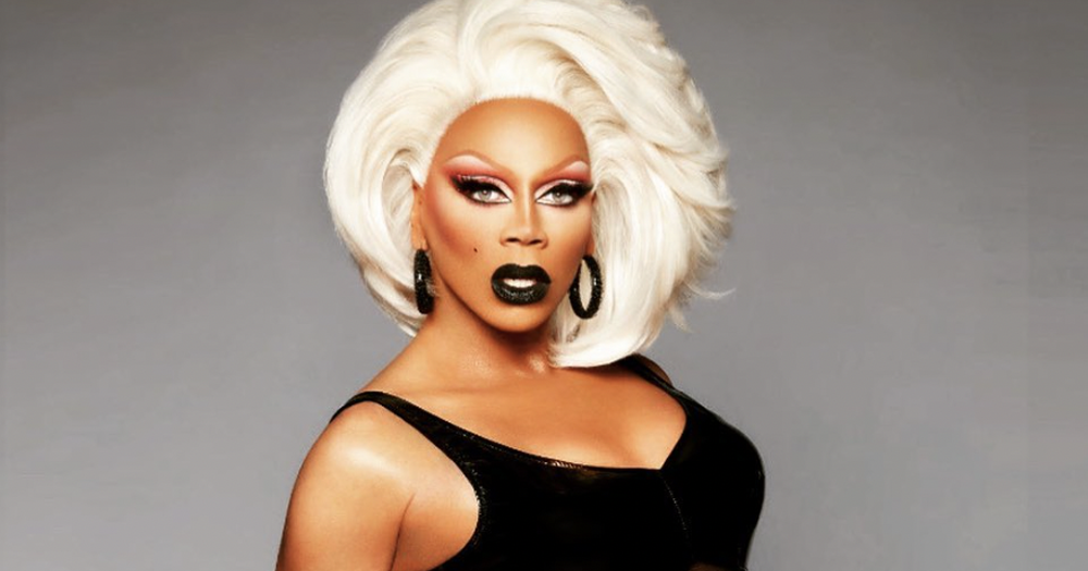Photo of RuPaul in drag from the Bring Back My Girls poster