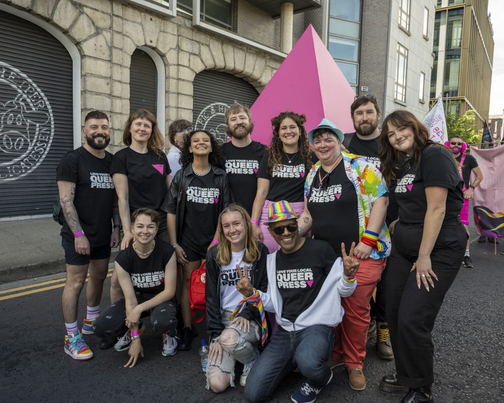 The GCN team smile at the camera in front of their Dublin Pride parade float
