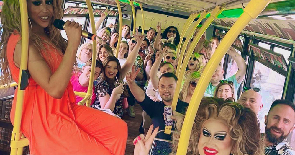 Davina and Victoria on one of Dublin's drag bus tours.