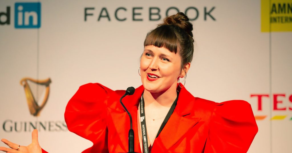 Managing Editor of GCN Lisa Connell speaking at The Galas