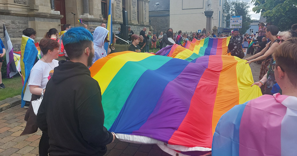 Long rainbow flag at Sligo Pride 2022.
