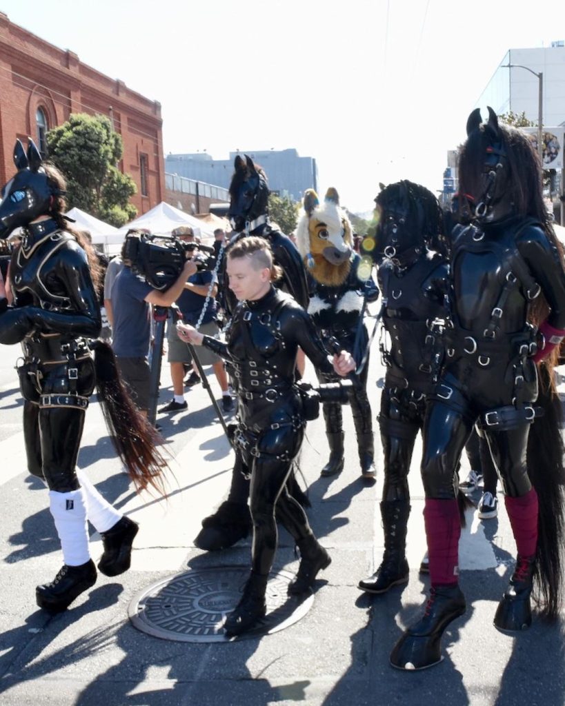 A group of people in leather and kink gear.