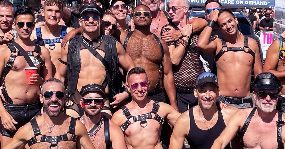 People at the Folsom Street Fair 2022, dressed in leather.