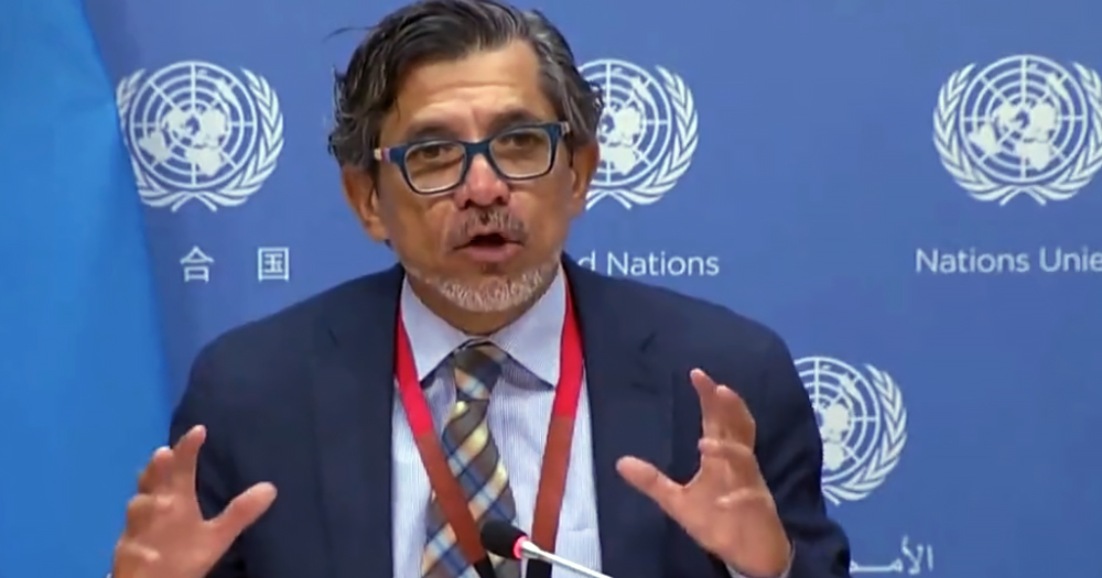 Victor Madrigal-Borloz, a UN expert speaking about the US and LGBTQ+ rights at a press conference.