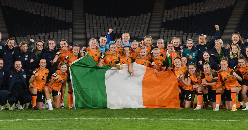 Ireland WNT celebrating after securing World Cup qualification.