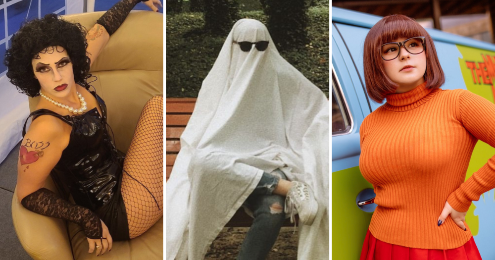 Last-minute costume ideas are illustrated, left to right is Frank-N-Furter, Sunglasses Ghost, Velma