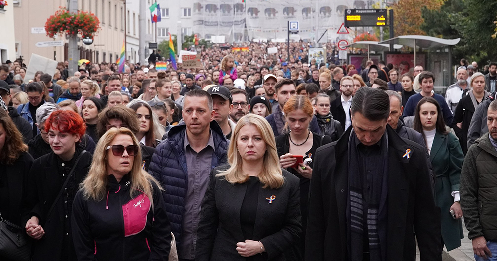 Huge crowds marching at the anti-homophobia protest in Slovakia.