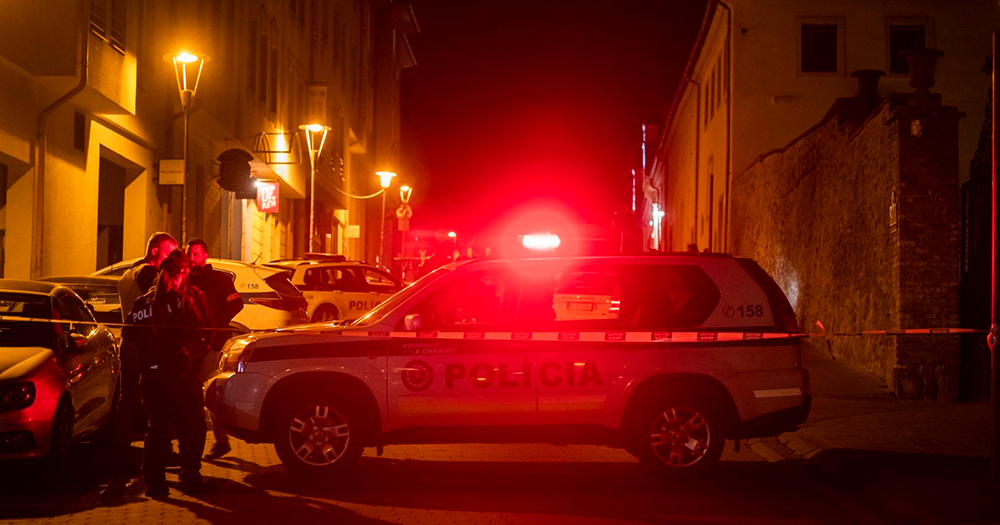 Slovakia police car at the scene of the shooting.