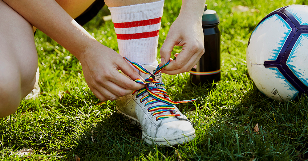 Promotional image from the Stonewall Rainbow Laces campaign, launched ahead of the World Cup.
