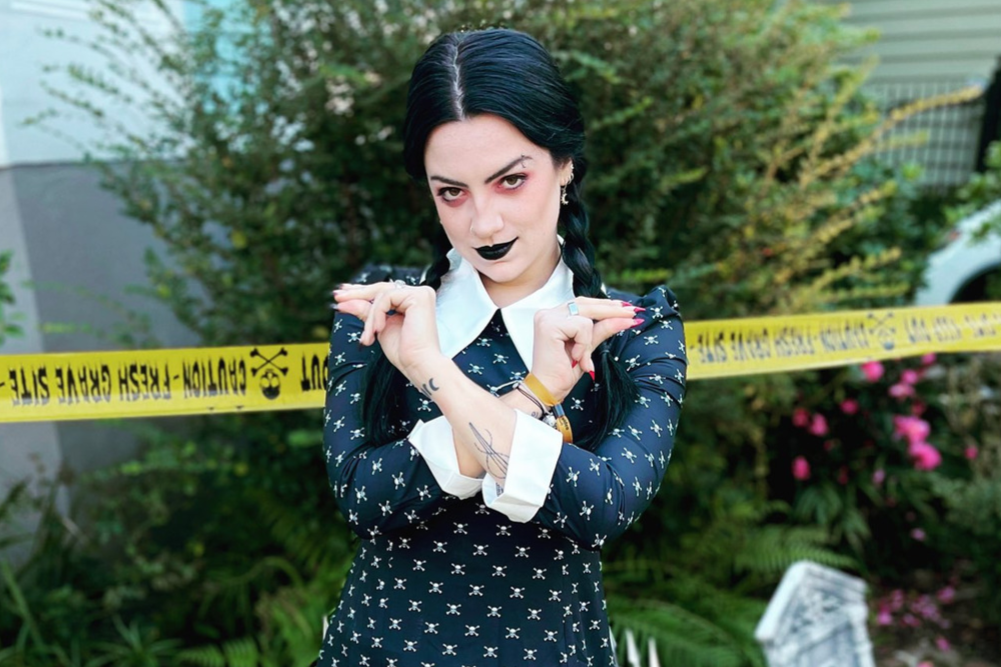 A Wednesday Addams costume you can try out as a last minute Halloween costume.