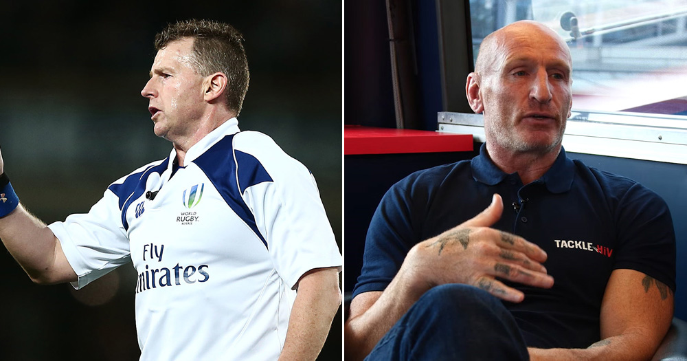 A photo of Nigel Owens on the left and a photo of Gareth Thomas on the right.