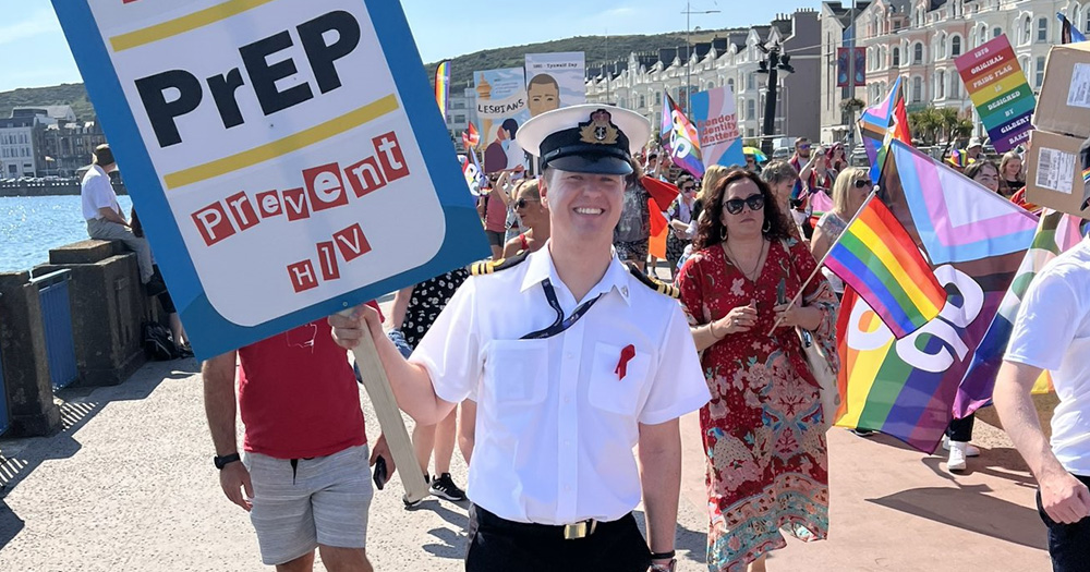 Lieutenant Commander Oliver Brown marching in Isle of Man pride parade