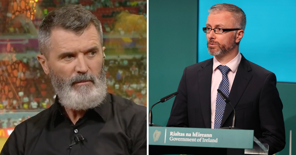 Left: Roy Keane discussing OneLove armbands, Right: Minister O'Gorman.