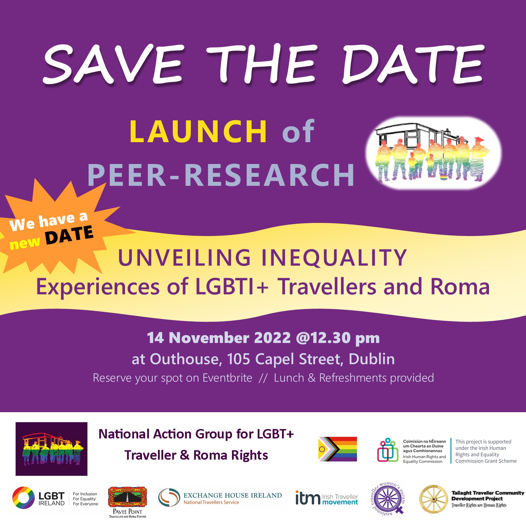 A poster promoting the peer research about the inequality that the LGBTQ+ Traveller and Roma community face in Ireland.