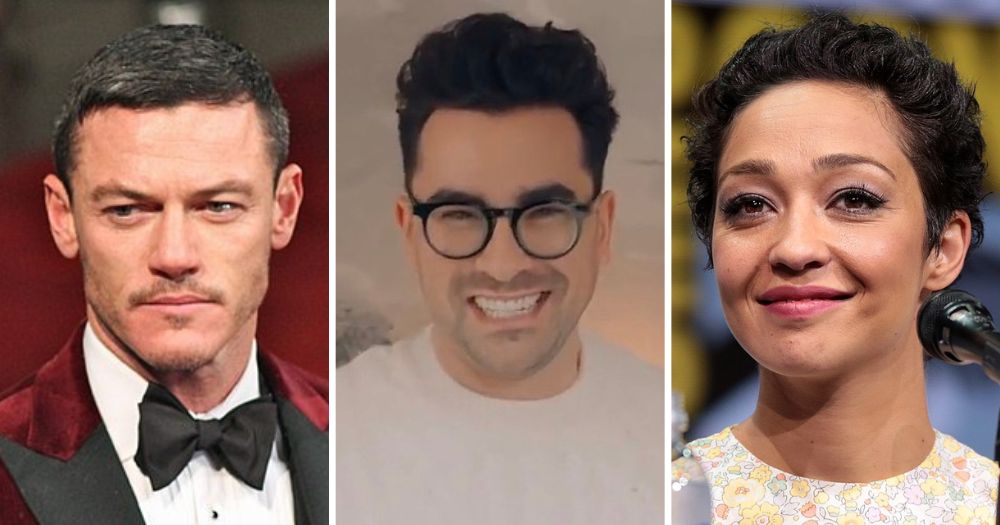 The cast of Good Grief stands together including Luke Evans, Dan Levy, Ruth Negga.