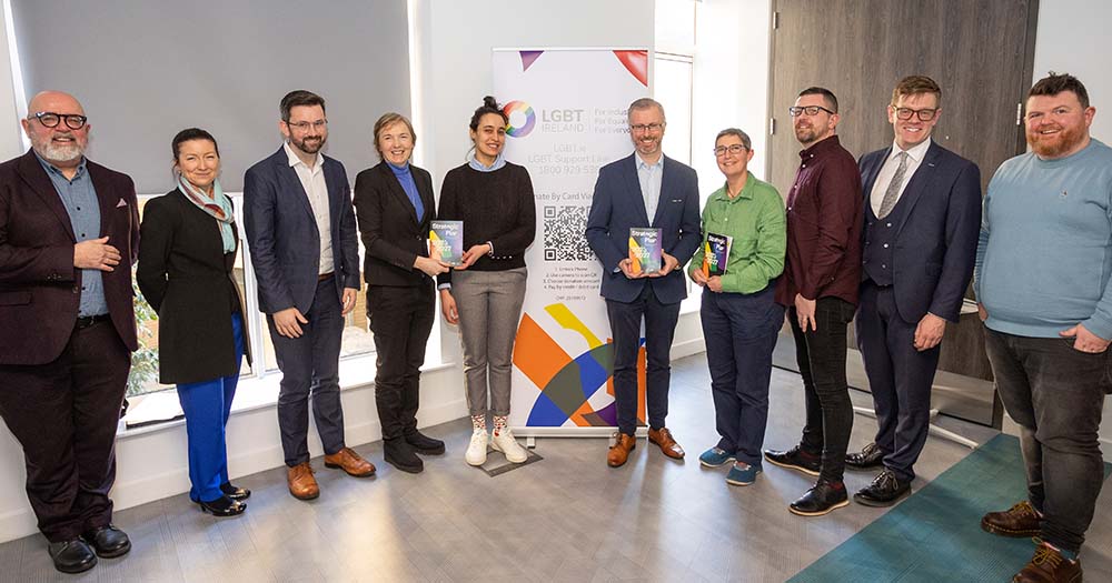 Members of LGBT Ireland stand together at launch of their 2023-2027 strategic plan.
