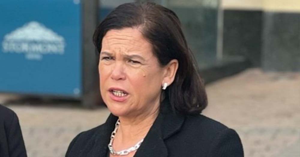 Mary Lou McDonald wearing black blazer, she publicly expressed support for her trans sibling.