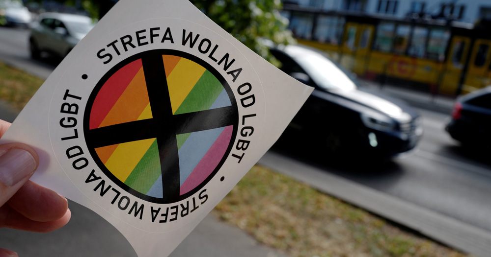 A Polish sticker with the slogan ‘STREFA WOLNA OD LGBT’ translating to ‘LGBT FREE ZONE’.