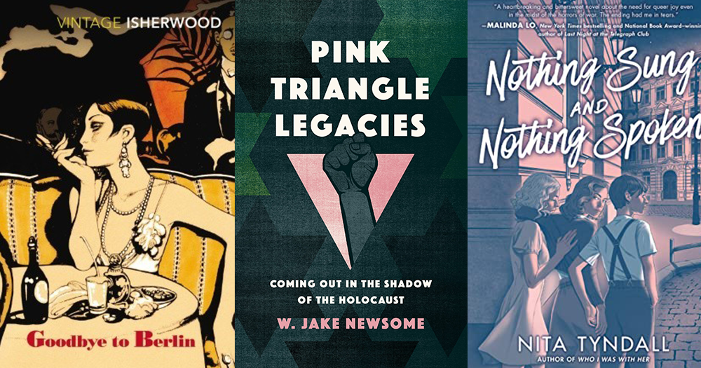 Three book covers that represent a collection of LGBTQ+ holocaust books that honor and remember queer stories.