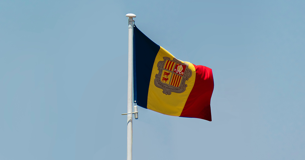 Andorra flag waving on a pole.