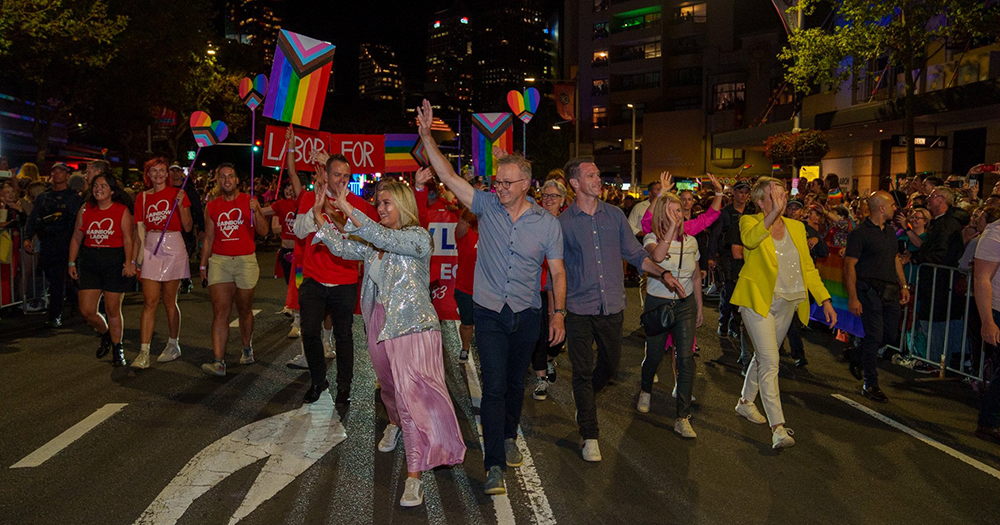 Australian PM Anthony Albanese marches in Mardi Gras.