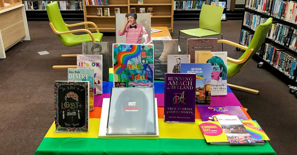 Display of LGBTQ+ books available at Cork library