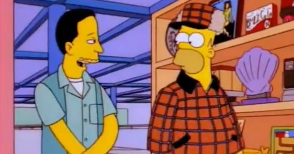 A screengrab from the first gay episode of The Simpsons, 'Homer's Phobia'.