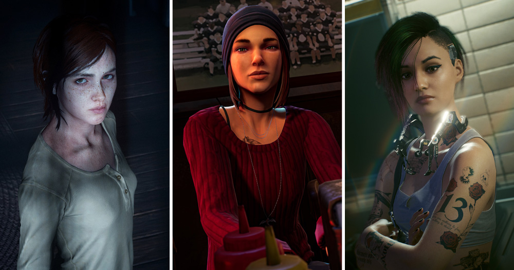 Split screen of three lesbian video game characters.